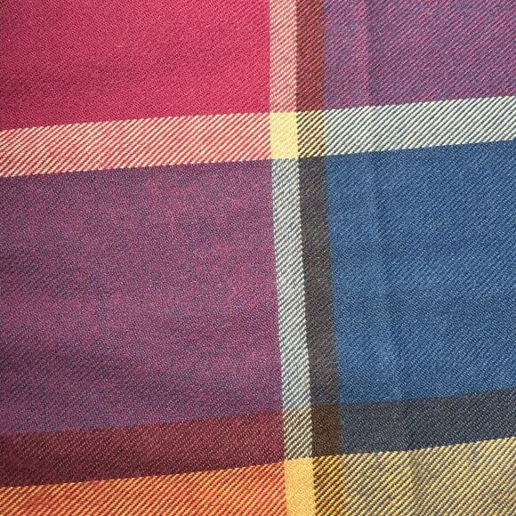 Cashmere Plaid Scarf Unisex with Fringe Purple Yellow Blue - Picture 6 of 6